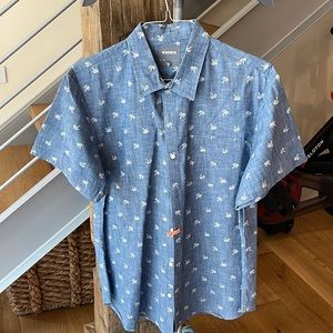 Bonobos Short Sleeve Shirt. Slim Fit. XXL. Blue with White Palm Tree pattern.